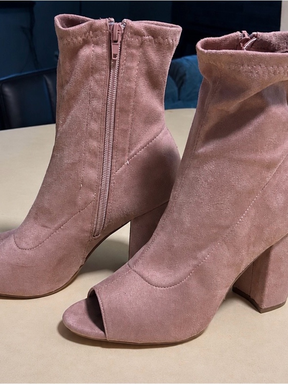 MIA Blush Pink Peep-Toe Block Heel Ankle Boots